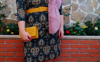 Vestido "Etro" estampado, con base azul cerceta